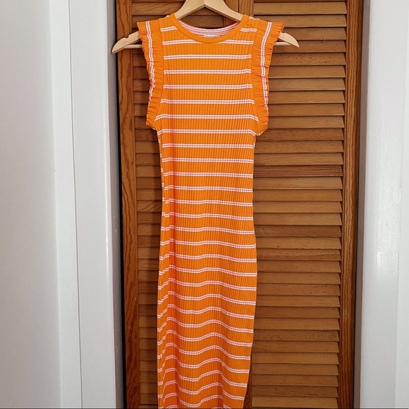 ZARA Ruffled Rib Dress Striped SMALL - Picture 7 of 9